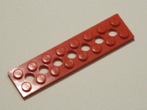 Lego 8 x 2 peg red technic flat beam, 16 studs, 7 axle holes