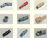 Lego connectors, bushes, universal joints, pins, bushes