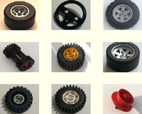 Replacement Lego wheels, hubs and tyres.