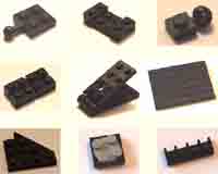 black, plates, Lego, flats, square, rectangular, small, pieces.