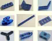 blue, Lego, technic, beams, vintage, pegs, crank, arm, lever