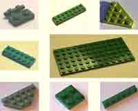green, plates, flats, Lego, pegs, square, rectangle.