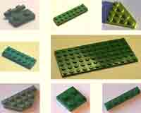 green, plates, flats, Lego, pegs, square, rectangle.
