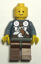 lego minifigure, blue torso black legs and hips.