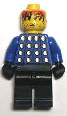 lego minifigure, blue torso black legs and hips.