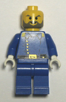 lego minifigure, blue torso black legs and hips.