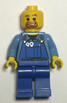 lego minifigure, blue torso black legs and hips.