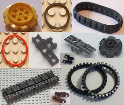 tracks, bans, track gears, track cogs, pulley belts.
