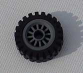 lego, wheel and hub, dark stone grey, spoked, 17.5mm.